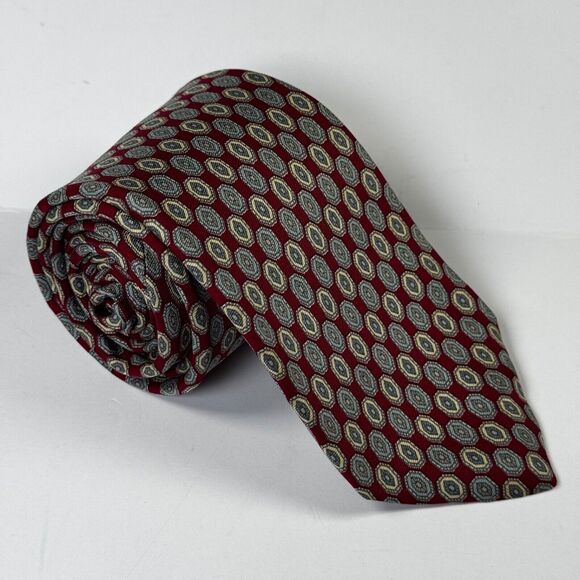 Liberty of London Silk Tie Burgundy Red Geometric Ovals Made in USA Preppy - Picture 1 of 8